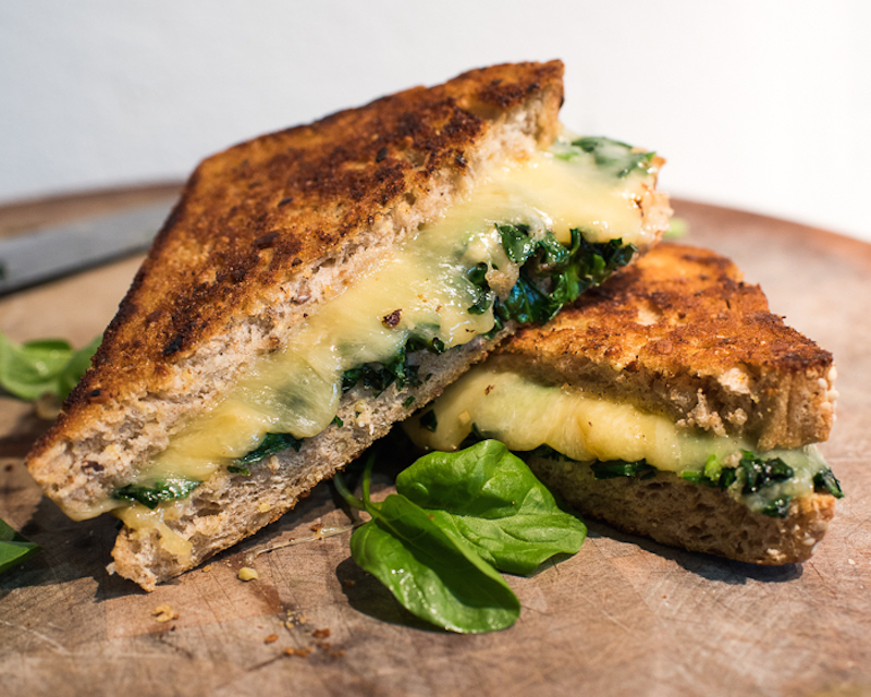Garlicky Greens Gouda Grilled Cheese